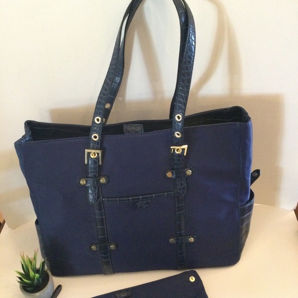 Tutilo New York Navy Blue Briefcase Tote Laptop Bag With IPad Seperate Bag Nice - Picture 1 of 13